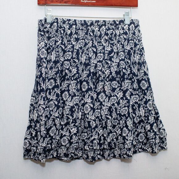 C&C California M Blue white floral print midi skirt Coquette fairy office - Picture 1 of 6